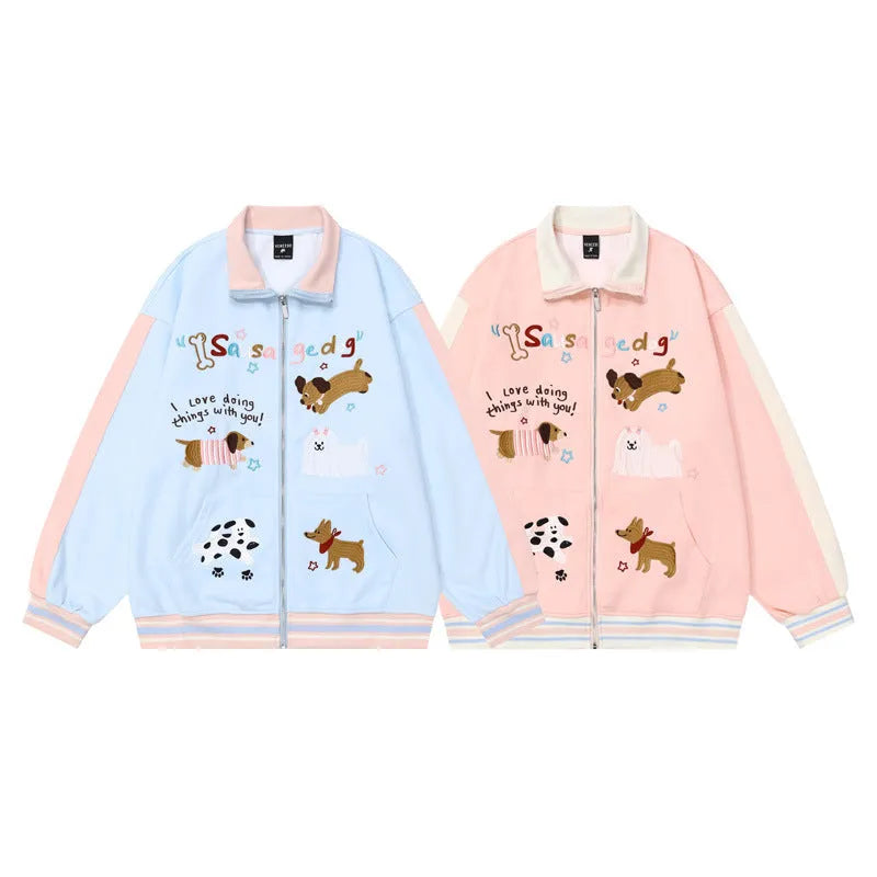 Young Girl' Cute Embroidery Puppy Jacket Autumn Winter for Women