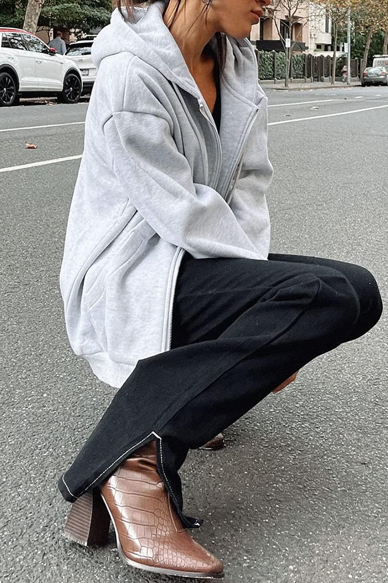 Womens Zip Up Hoodies Long Sleeve Fall Oversized Sweatshirts