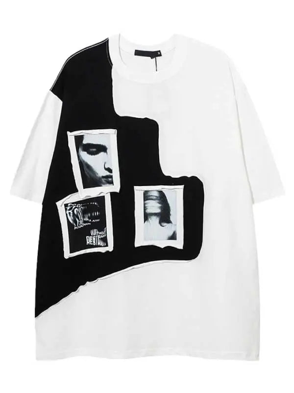 Colorblock Men's Pattern Printed Drop Shoulder T-Shirt