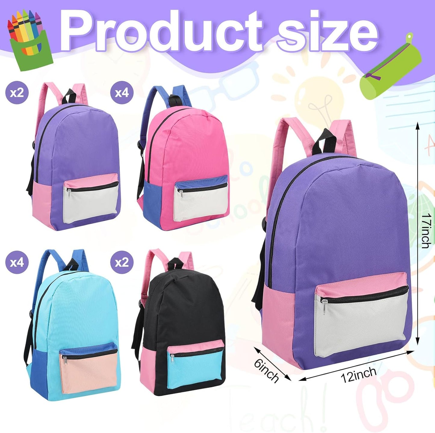 24 Pack Backpacks Bulk Backpack for School 17 Inch Bookbags Back