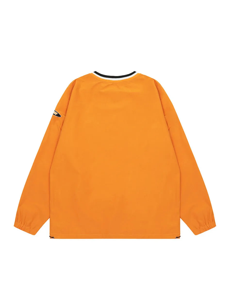 Letter Embroidered V-neck Baseball Sweatshirt for Women