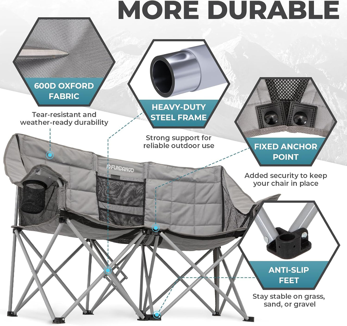 Double Camping Chair with Cooler 2 Person Folding Oversized Loveseat