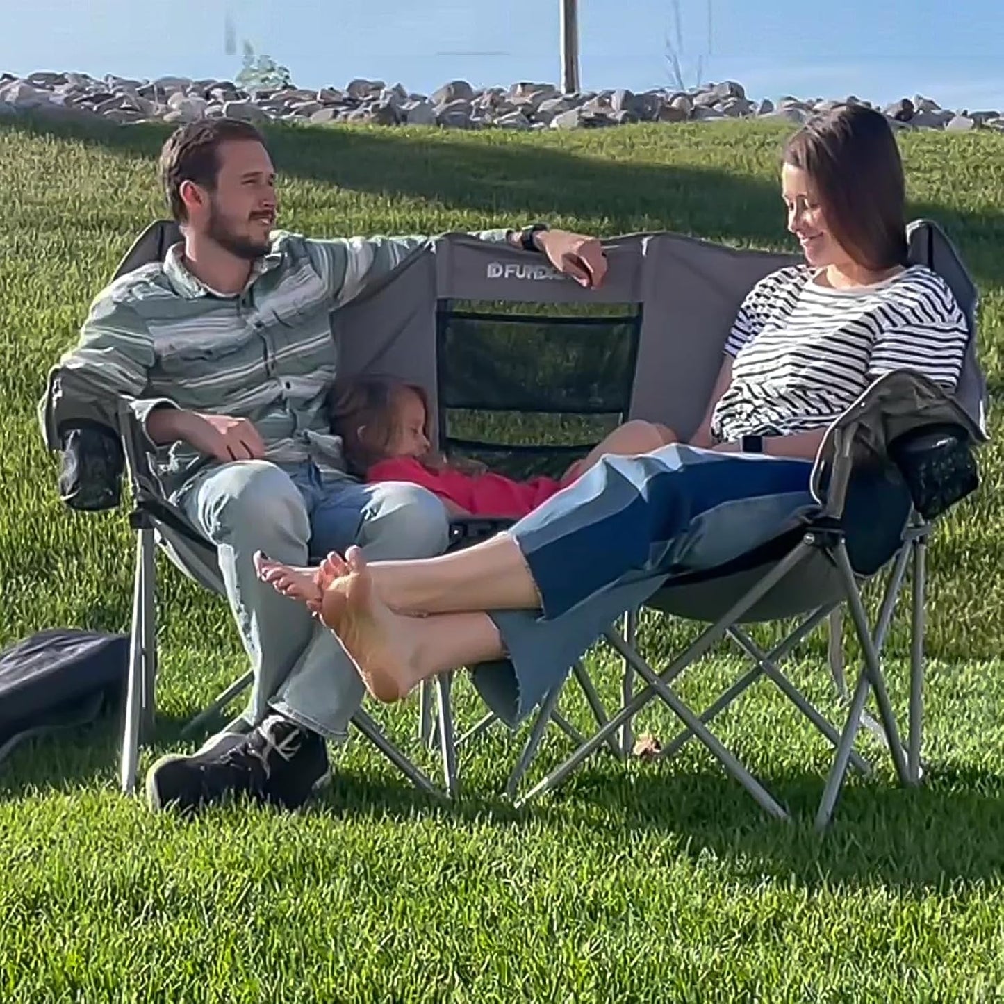 Double Camping Chair with Cooler 2 Person Folding Oversized Loveseat