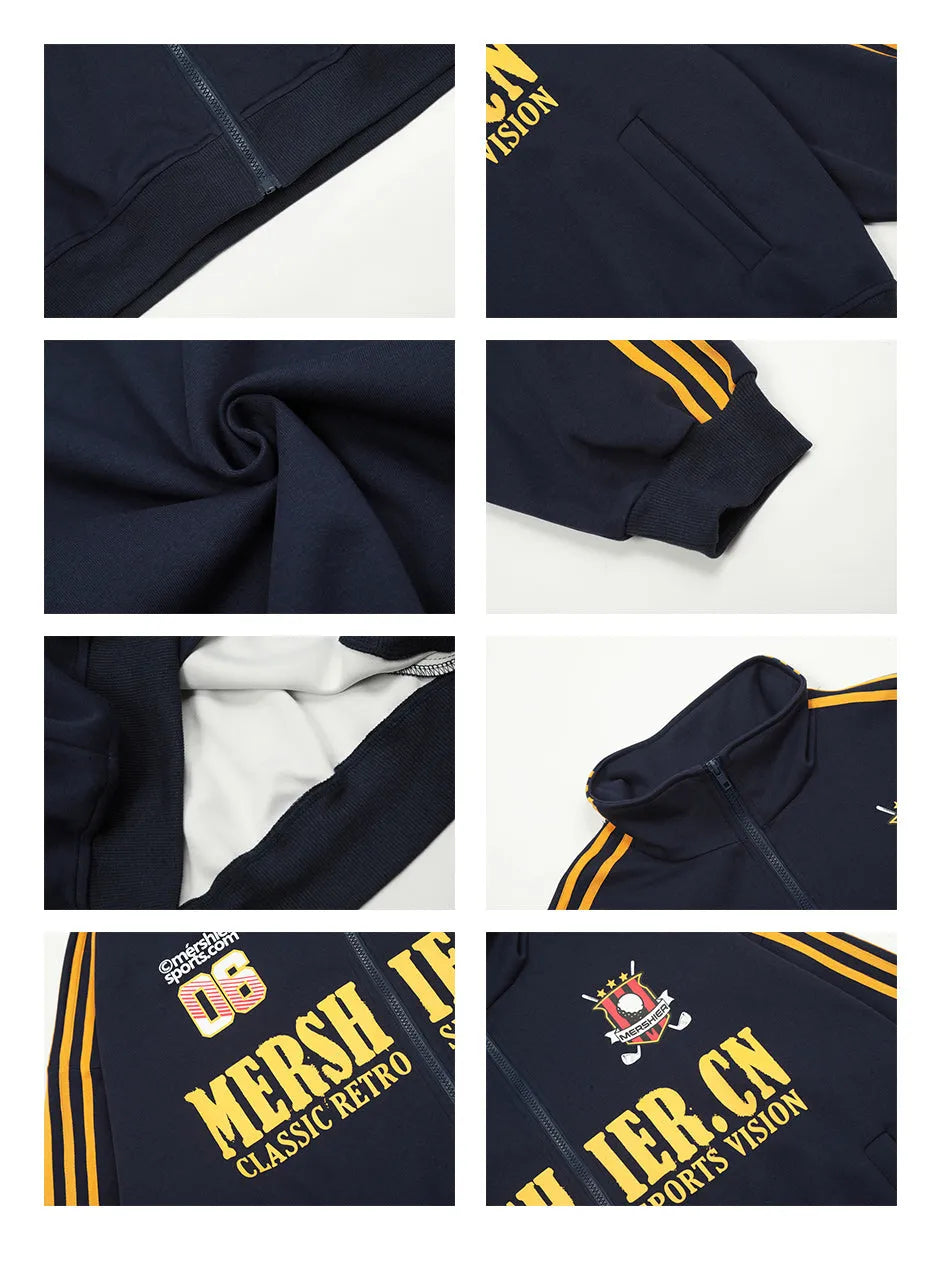 Vintage Strip Letter Zippered Standing Collar Jacket for Men