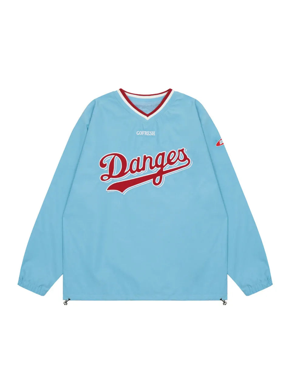 Letter Embroidered V-neck Baseball Sweatshirt for Women