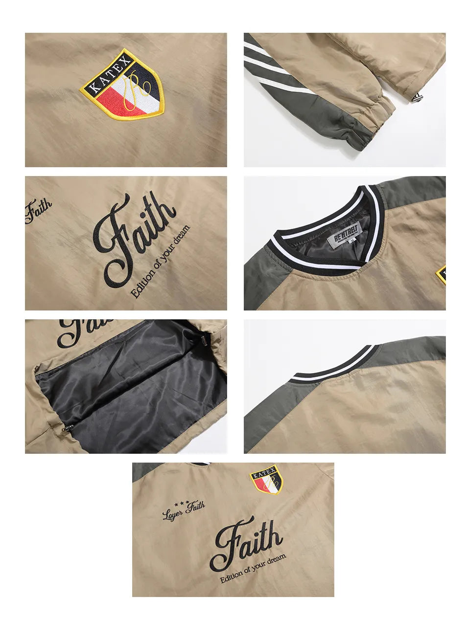 Motorcycle Stripe Splicing Color Contrast V-neck Long Sleeve Sweatshirt for Men
