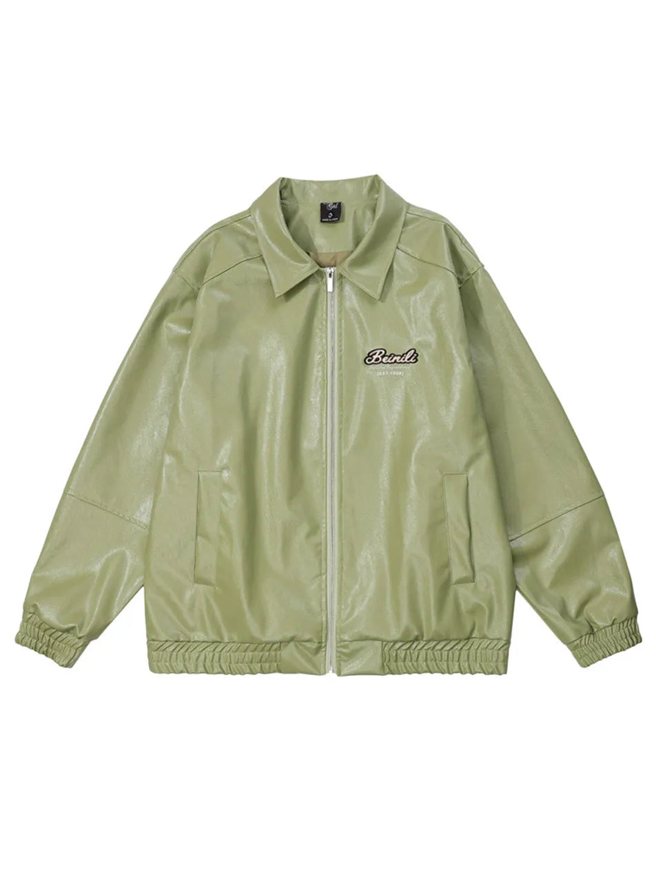 Letter Printed Faux Leather Jacket for Men