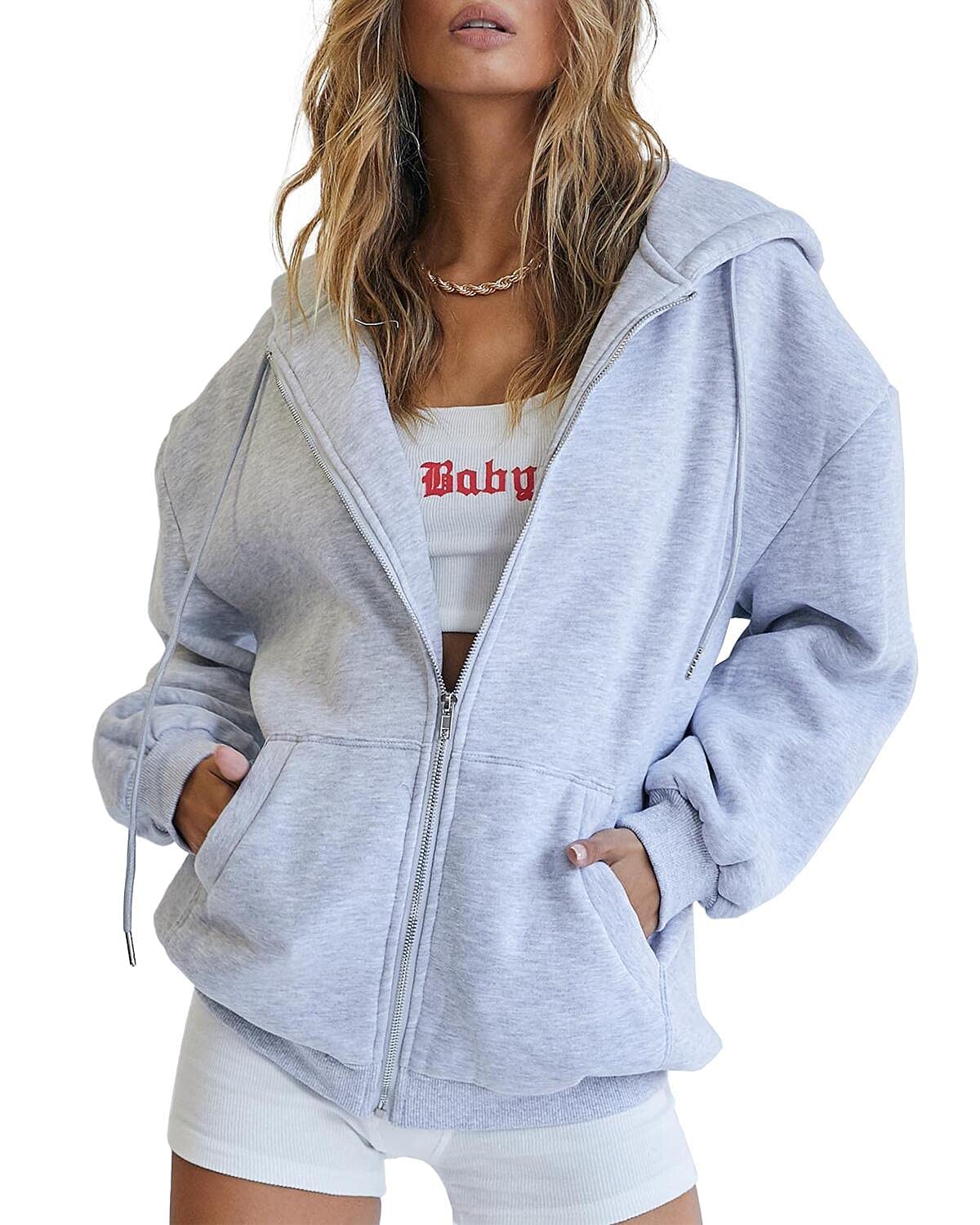 Womens Zip Up Hoodies Long Sleeve Fall Oversized Sweatshirts