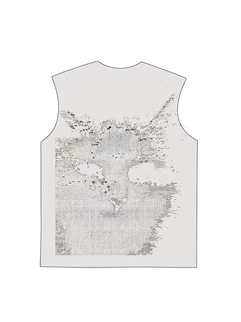 230g Electric Wave Kitty Printed Wash Old Sleeveless T-shirt
