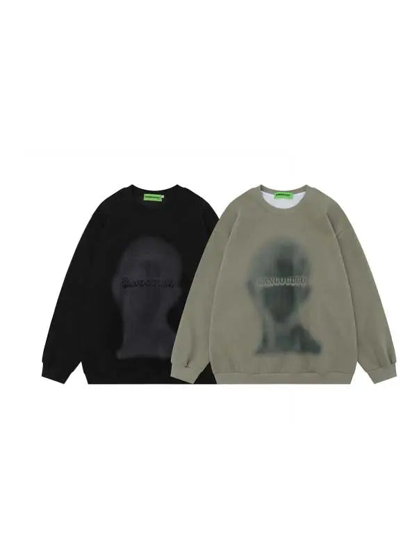 Men's Washed Portrait Letter Sweatshirt