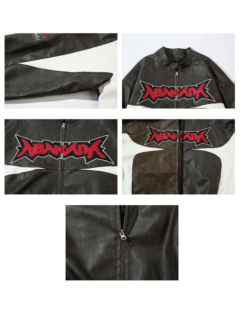 Letter & Racing Car Printed Faux Leather Jacket for Men