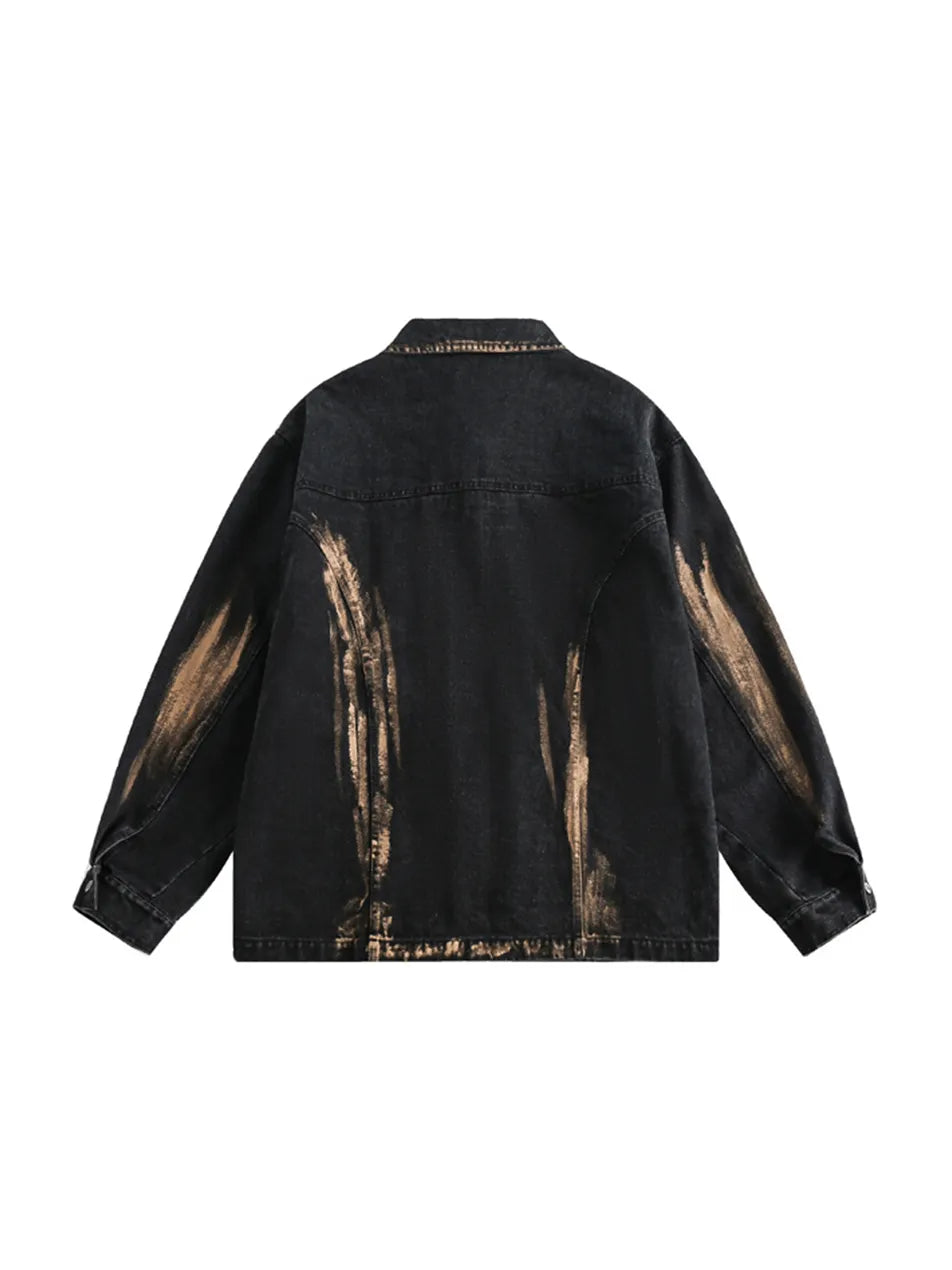 Loose Fit Men's Denim Jacket Dark Cotton Jacket, Party Grunge Rapper