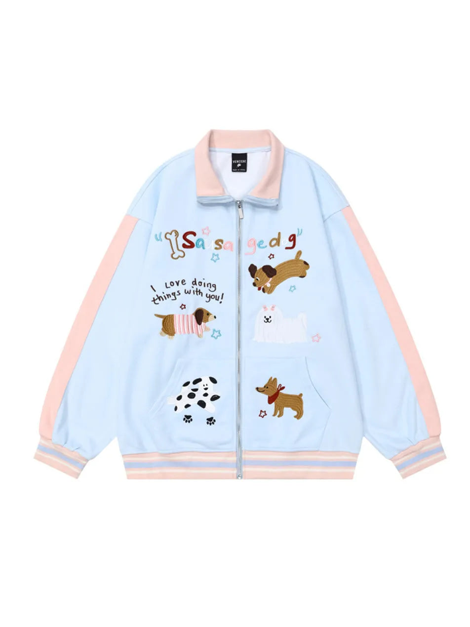 Young Girl' Cute Embroidery Puppy Jacket Autumn Winter for Women