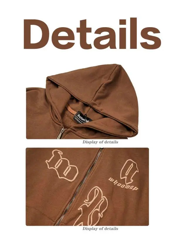 Girl's Letter Graphic Zip Up Hoodie