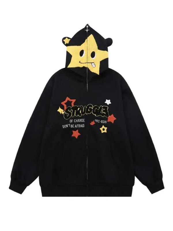 Star Letter Graphic Full Zip-up Hoodie