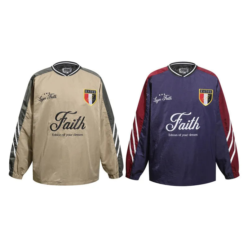 Motorcycle Stripe Splicing Color Contrast V-neck Long Sleeve Sweatshirt for Men