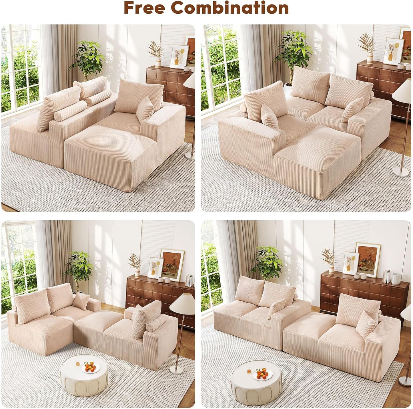 108 Inch Corduroy Cloud Sectional Sofa with Chaise Green