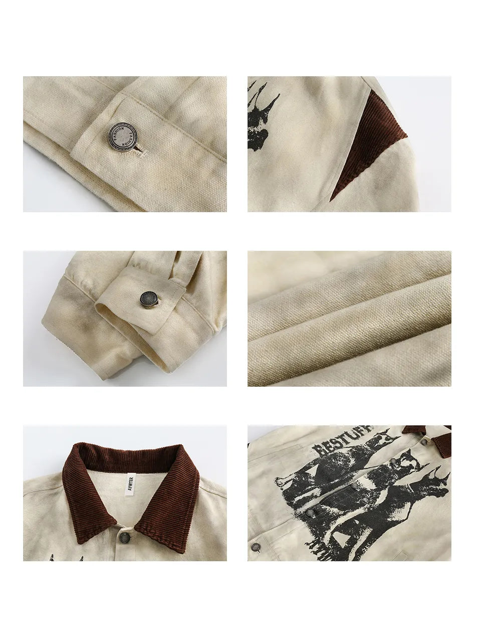 Letter Patchwork Distressed Denim Jacket for Men
