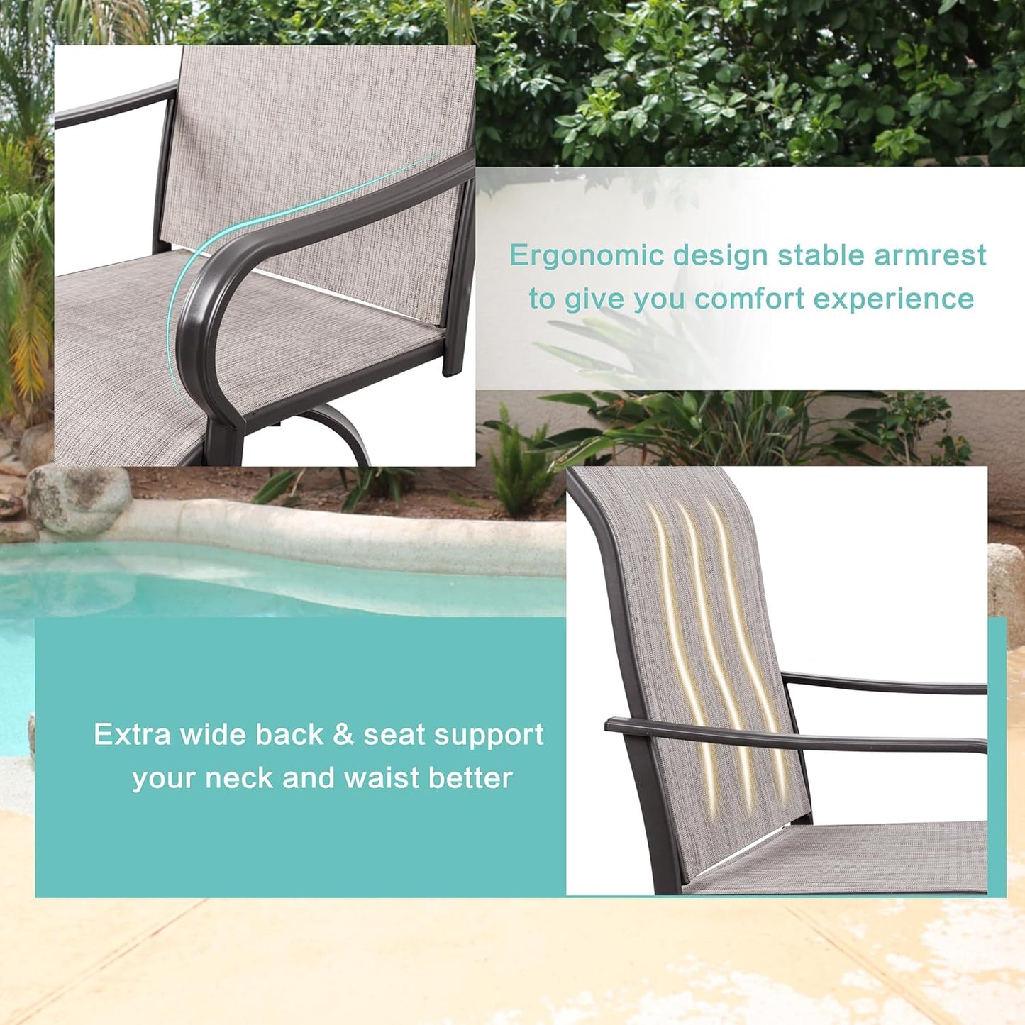 2 Piece Outdoor Patio Swivel Bar Chairs