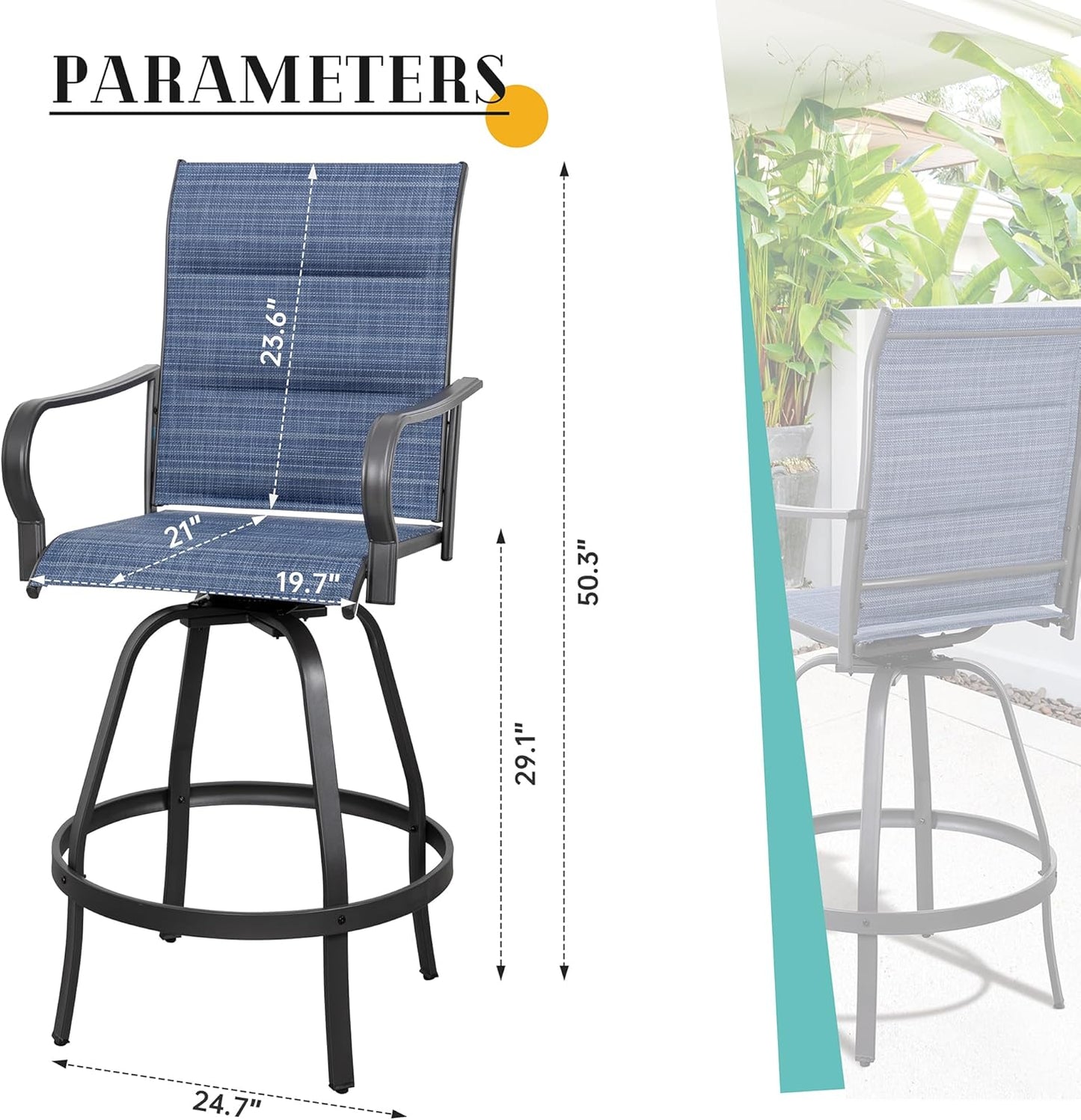 2 Piece Outdoor Patio Swivel Bar Chairs
