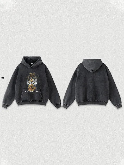 333g Vintage Number Printed Wash Old Hoodie