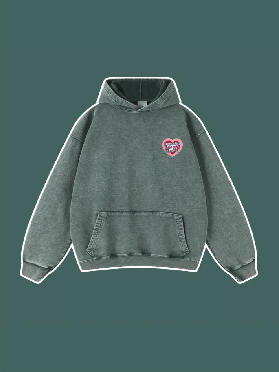 Heart Pattern Washed Vintage Hoodie