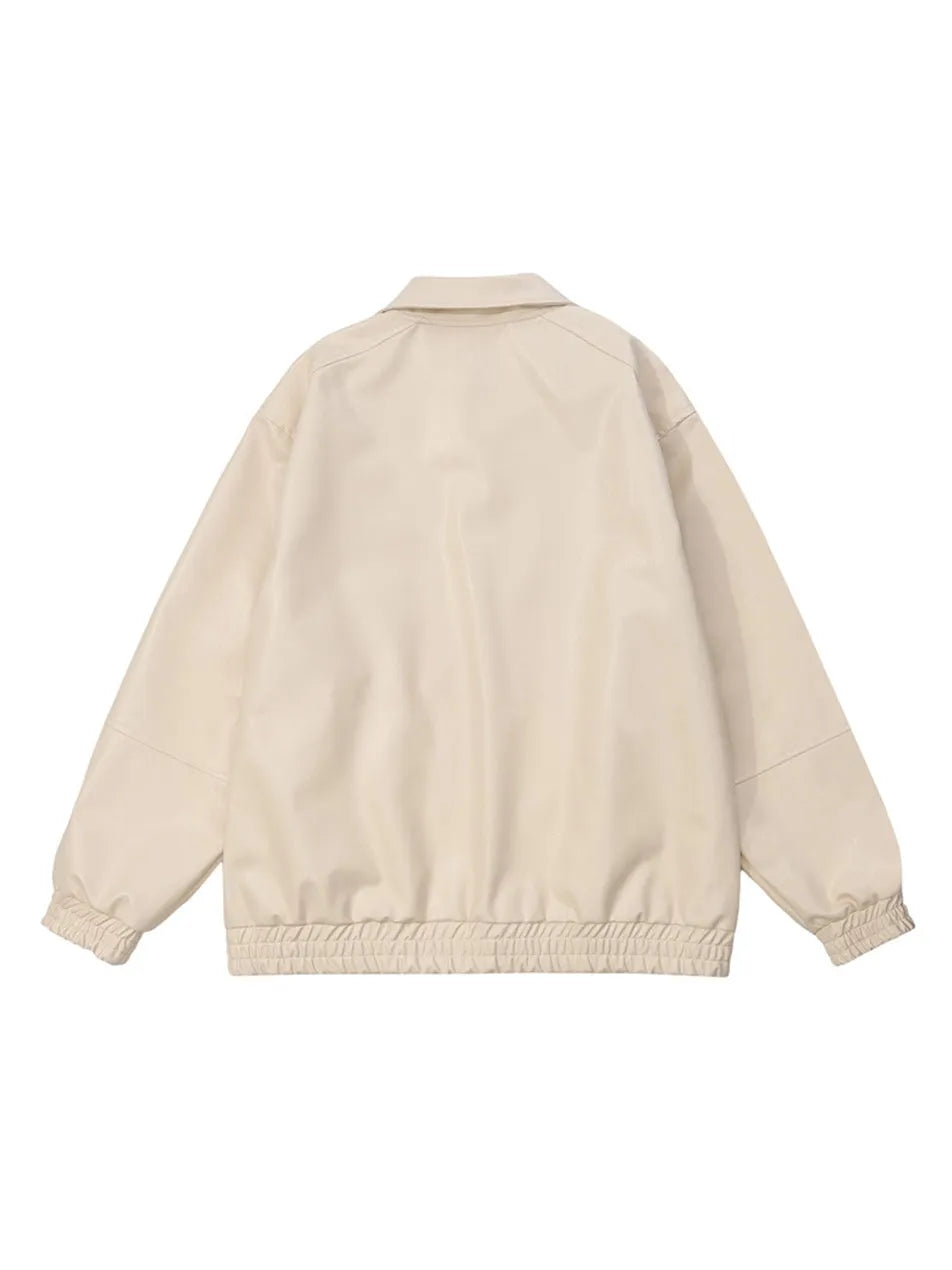 Letter Printed Faux Leather Jacket for Men