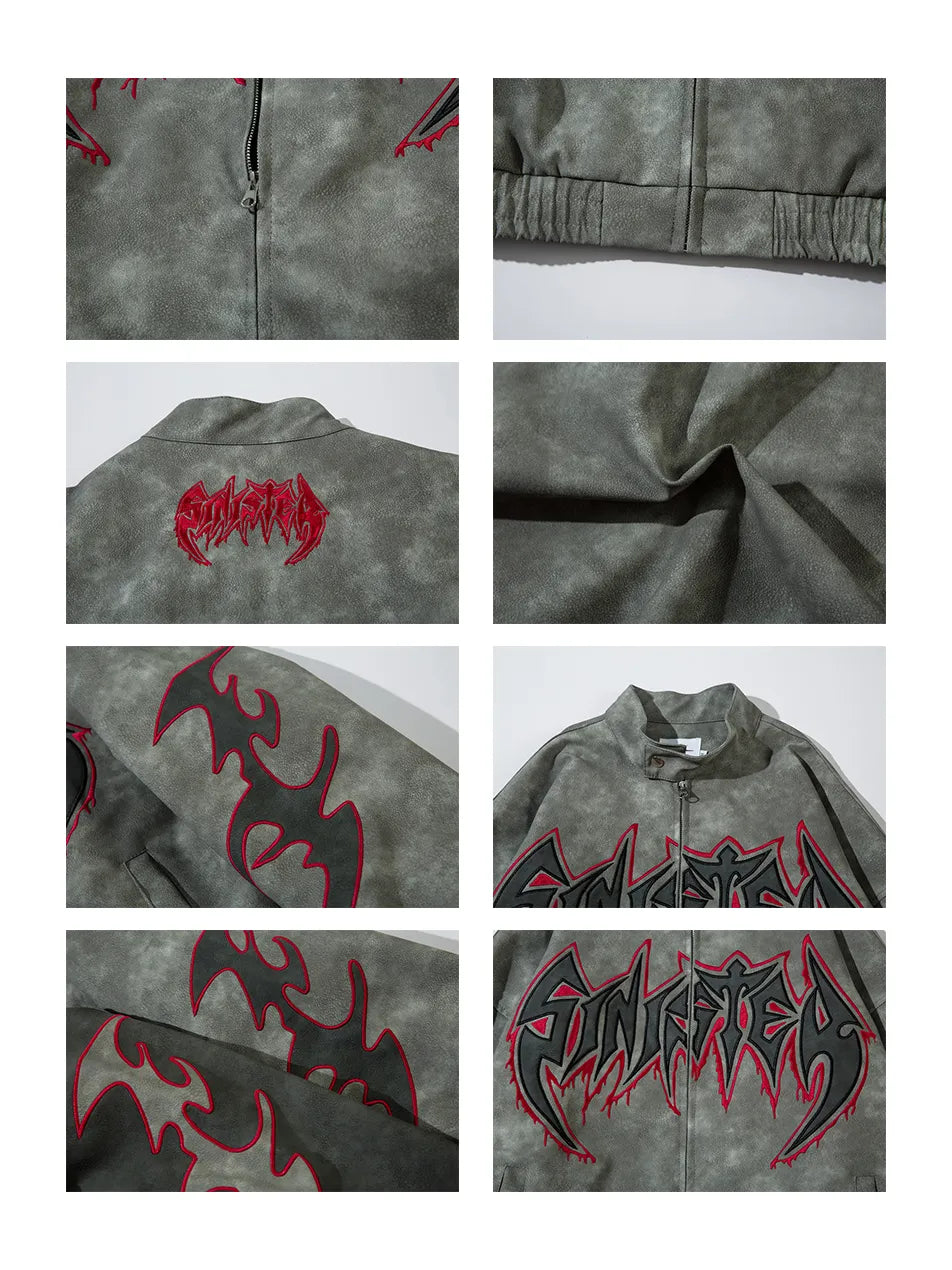 Letter Graphic Long Sleeve PU Leather Jacket for Men
