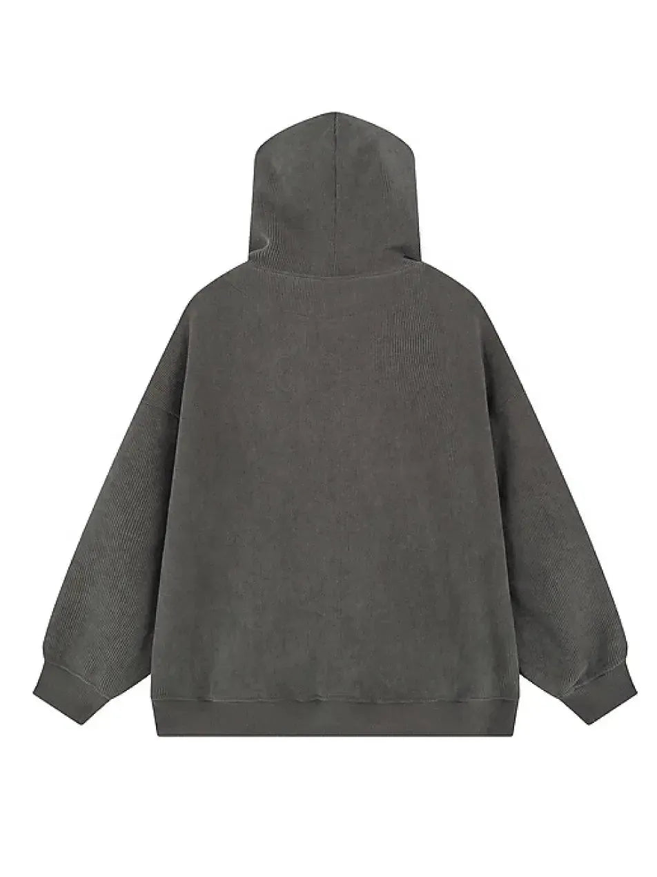 Letter Prints Corduroy Zip Up Hoodie