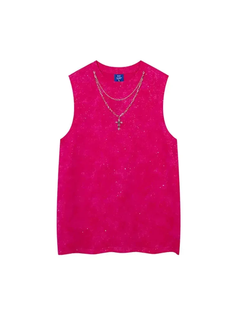 Sleeveless T-shirt with Cross Necklace