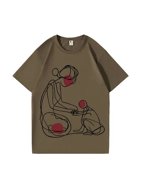270g Cotton Art Lines Wash Old T-shirt for Mom