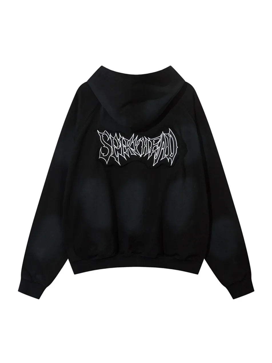 Spray-painted Dotted Old Hoodie for Men