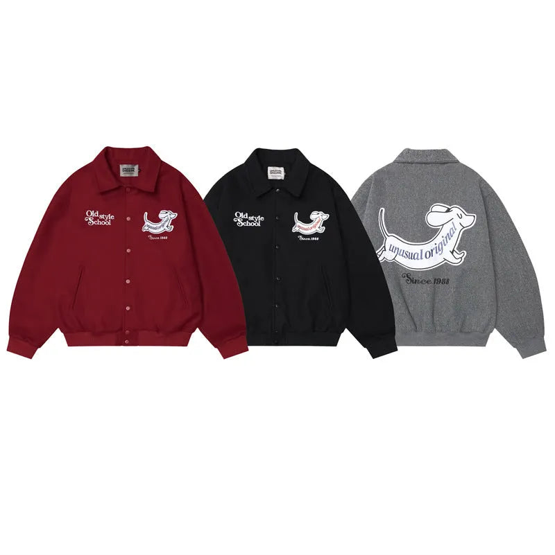 Puppy Embroidery Stick Polo Jacket For Man