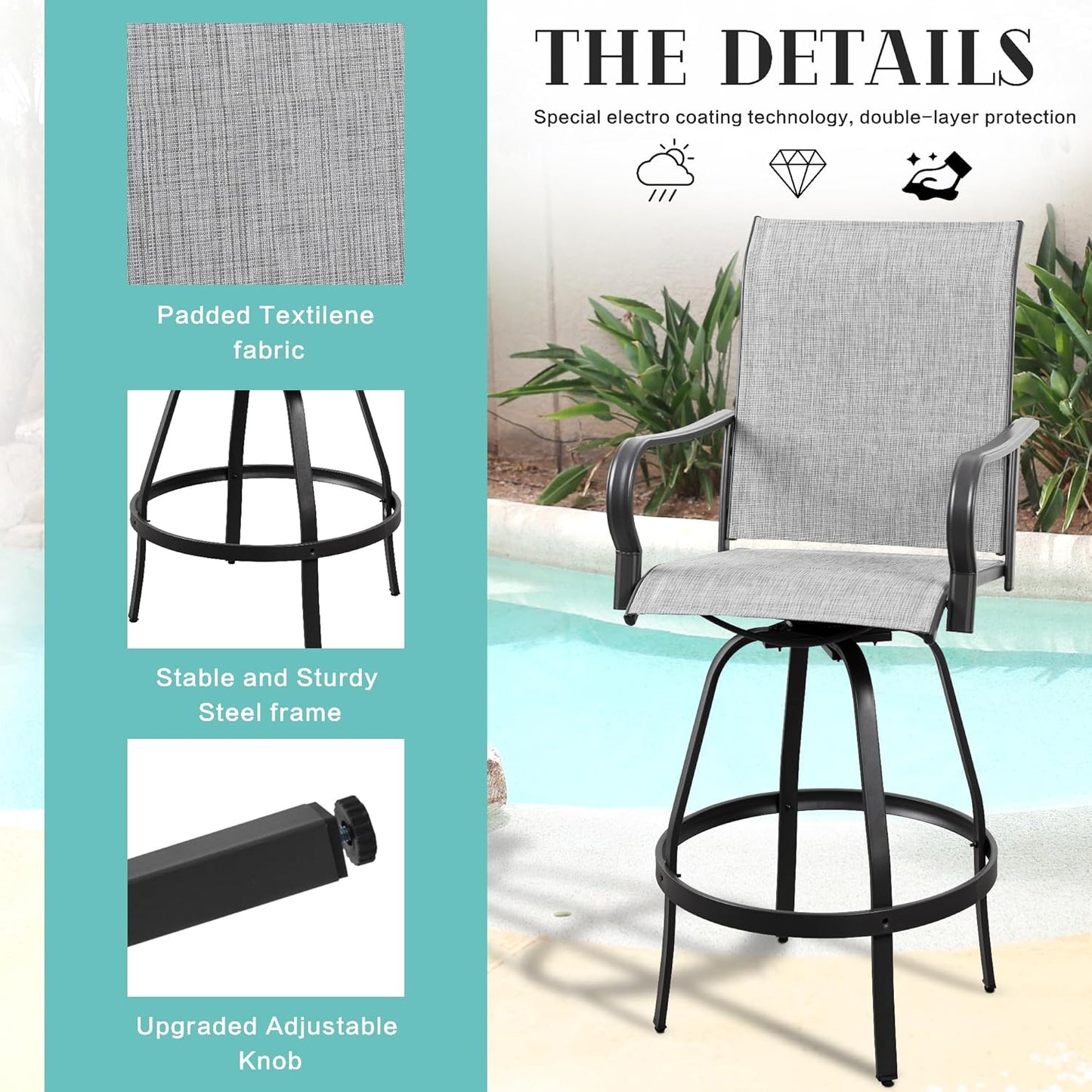 2 Piece Outdoor Patio Swivel Bar Chairs