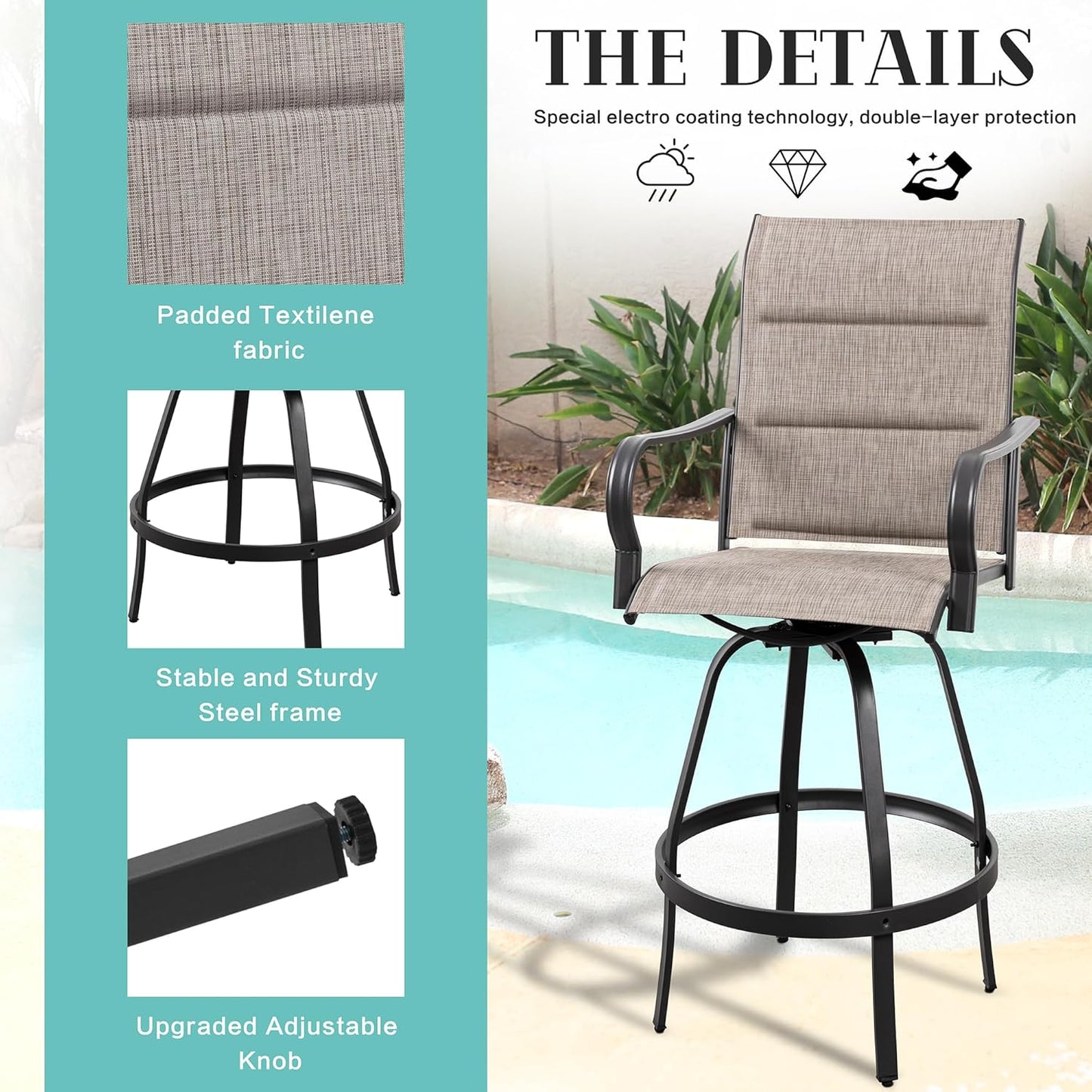 2 Piece Outdoor Patio Swivel Bar Chairs