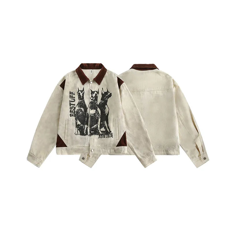Letter Patchwork Distressed Denim Jacket for Men