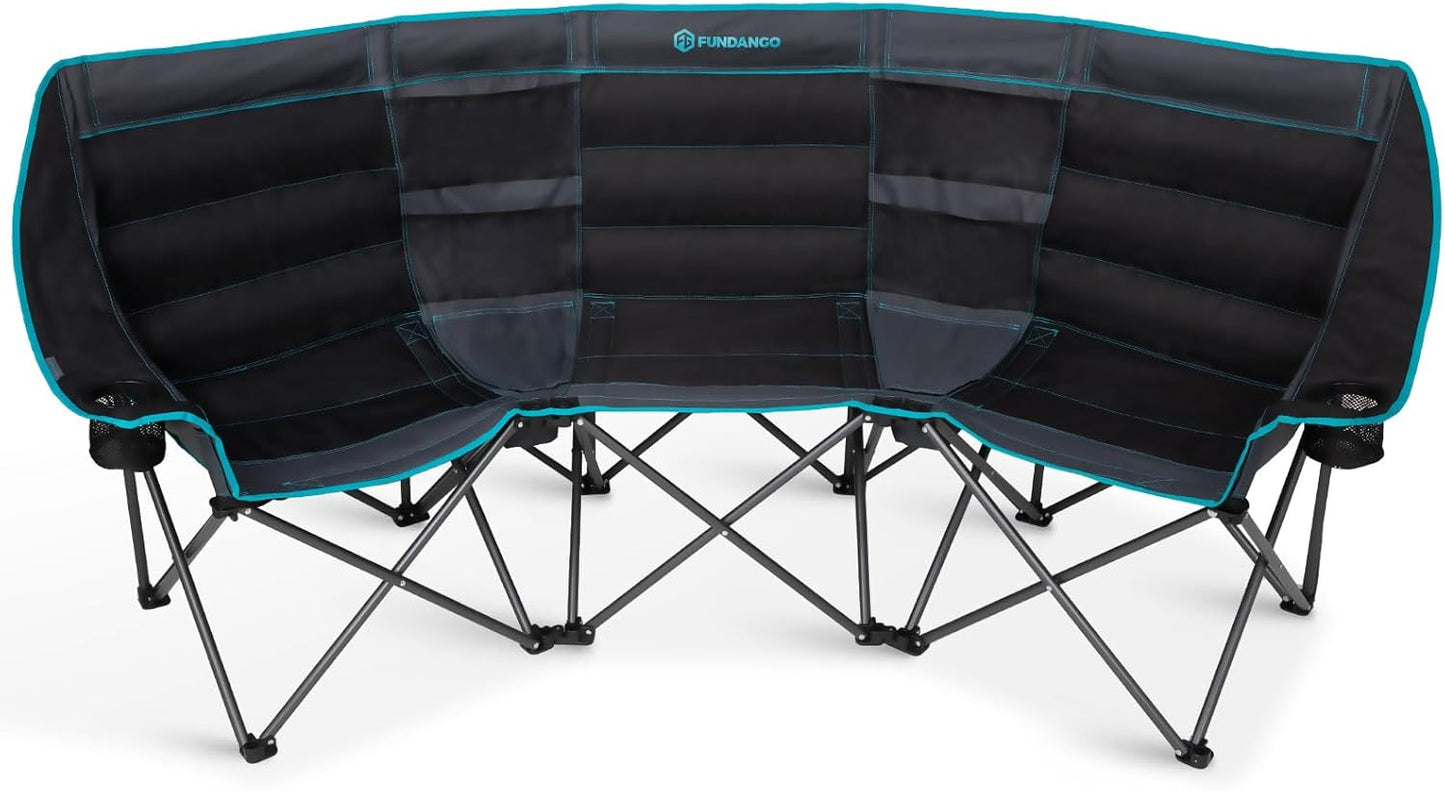Double Camping Chair with Cooler 2 Person Folding Oversized Loveseat