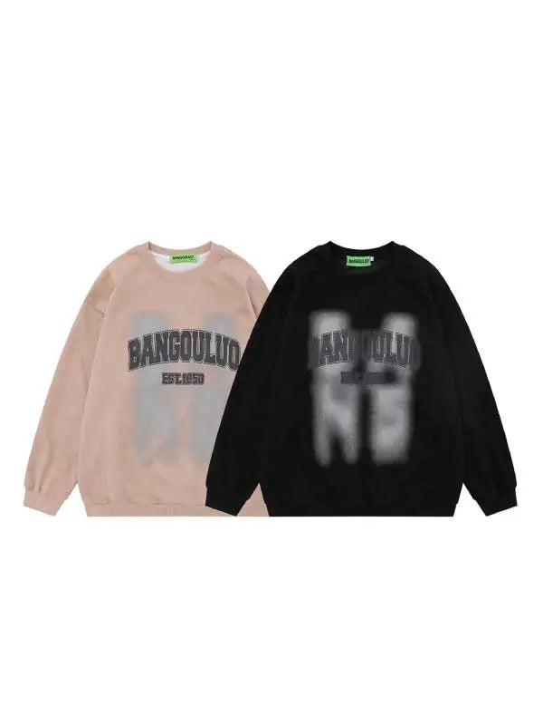 Women's Leisure Letter Washed Crew Neck Sweatshirt