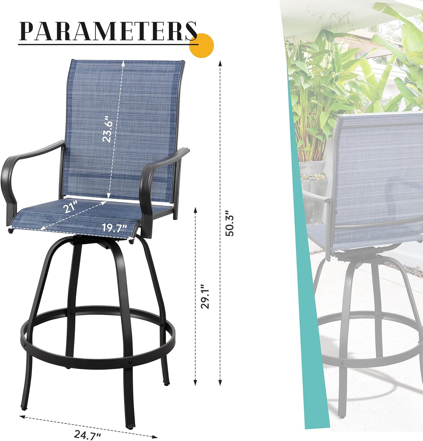 2 Piece Outdoor Patio Swivel Bar Chairs