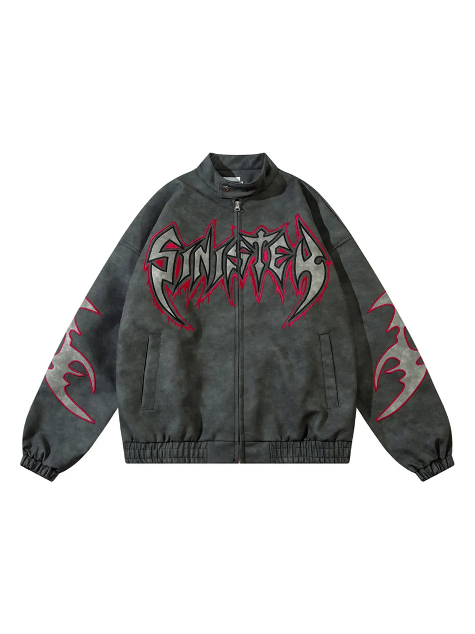 Letter Graphic Long Sleeve PU Leather Jacket for Men