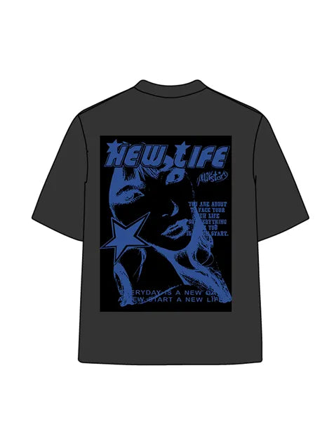 270g Cotton Animation Girl Stars Wash Old T-shirt