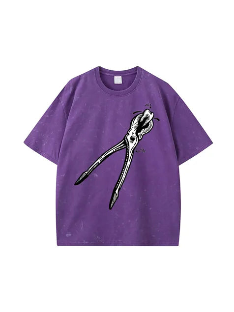 270g Bone Santa Printed Wash Old Cotton T-shirt