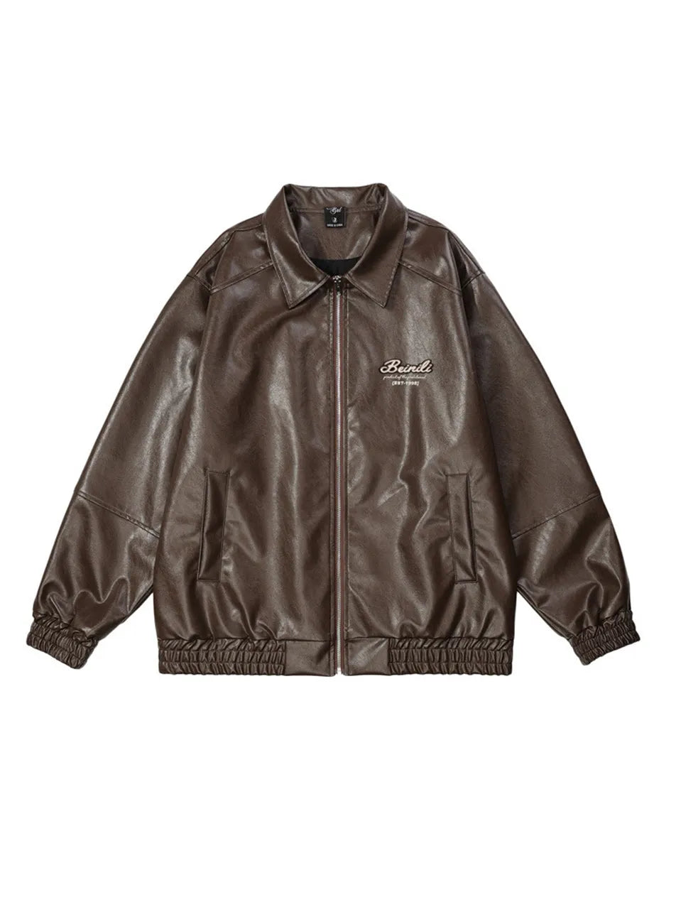 Letter Printed Faux Leather Jacket for Men