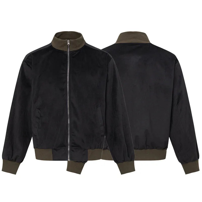 Color Contrast Zipper Stand-up Collar Jacket for Men