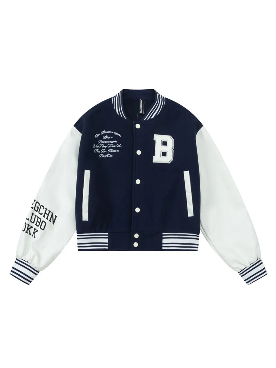 Women's Letter Patchwork Baseball Jacket with Stylish Details