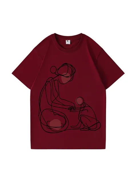 270g Cotton Art Lines Wash Old T-shirt for Mom