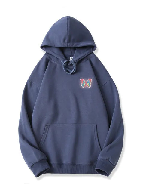 320g Back Colorful Butterfly Printed Cotton Hoodie
