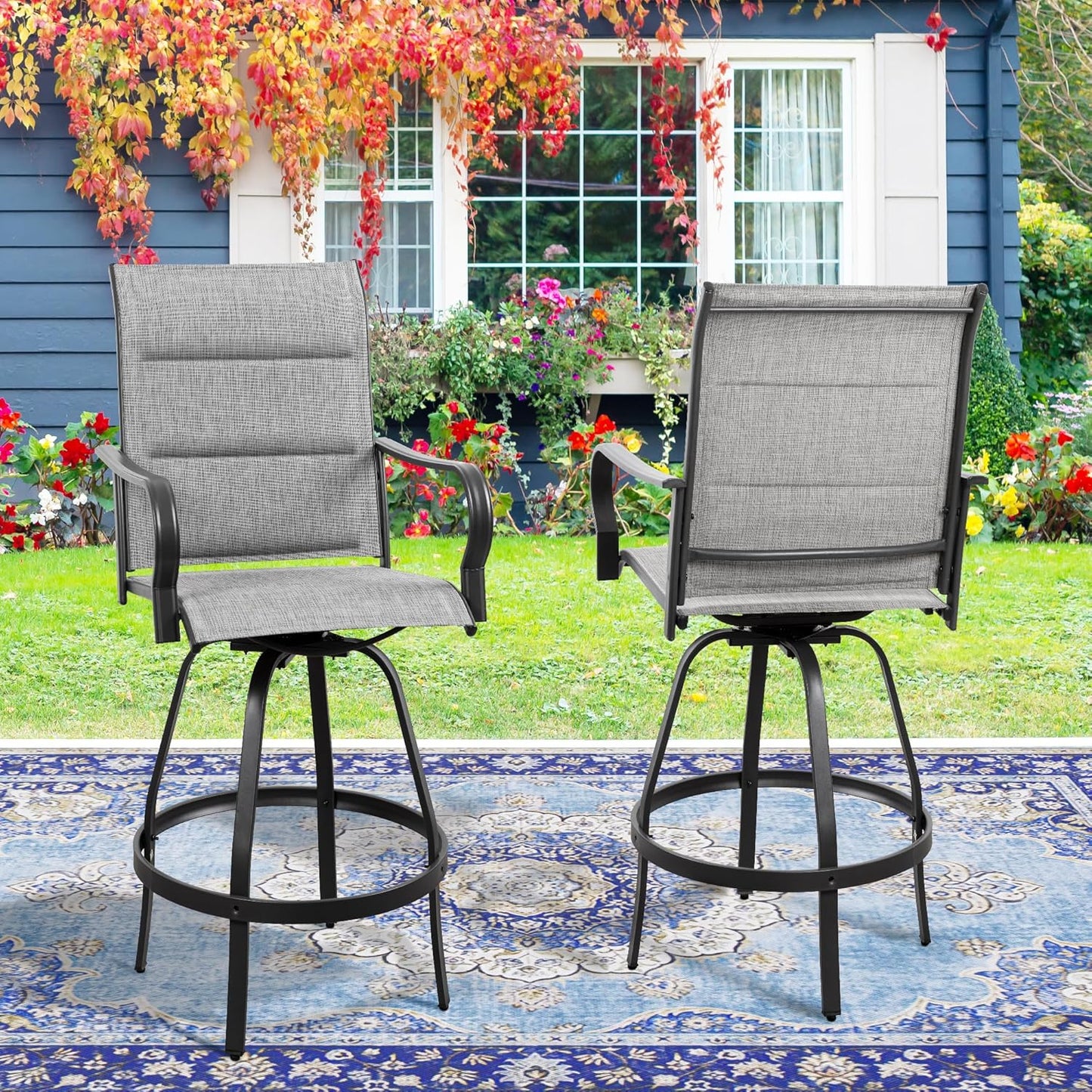 2 Piece Outdoor Patio Swivel Bar Chairs