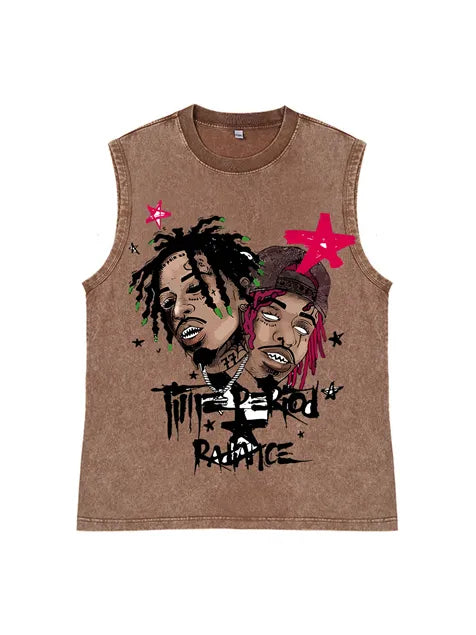 230g Cotton Hip-hop Rap God Wash Old Sleeveless T-shirt