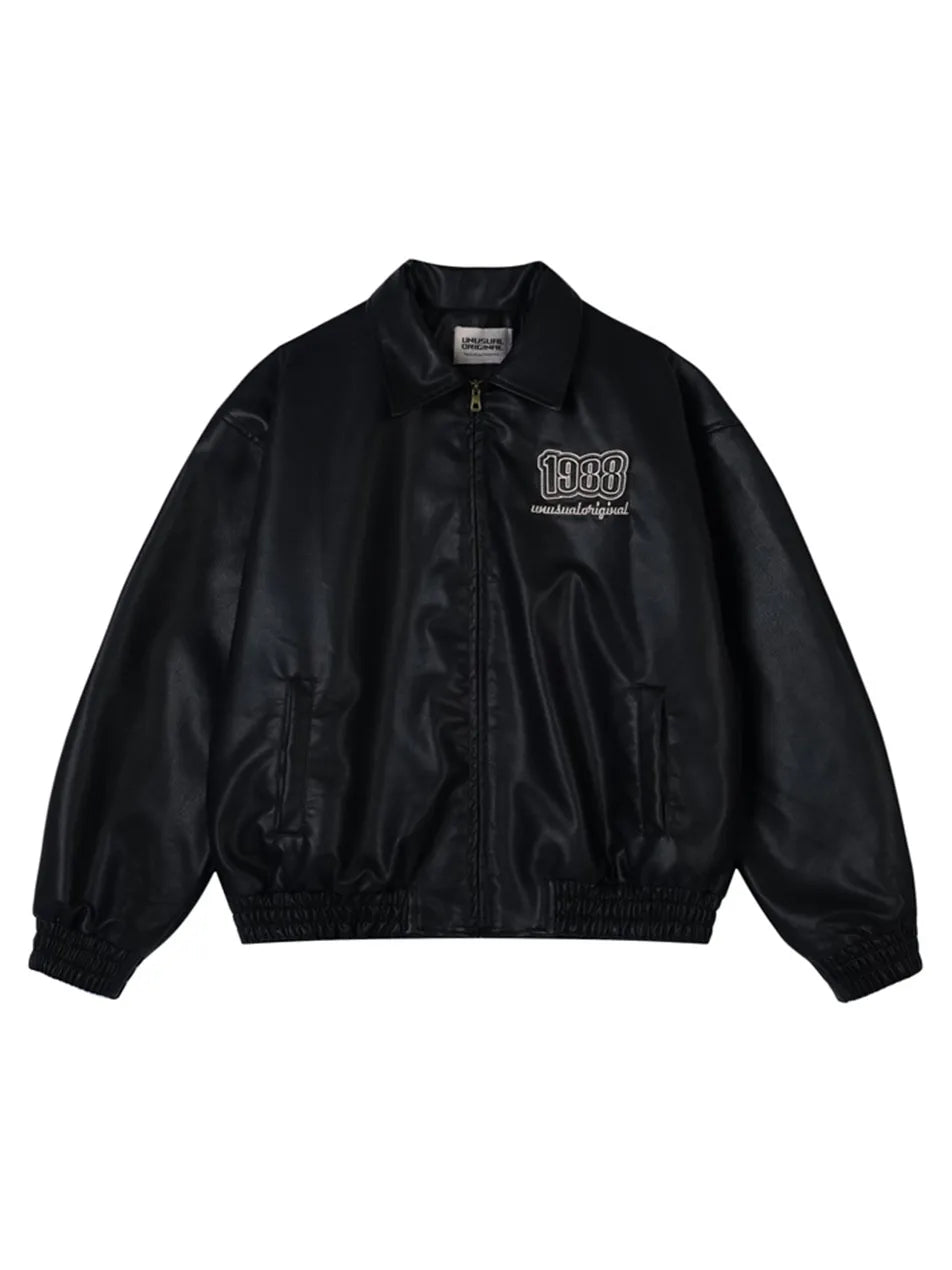 1988 Letter Number PU Leather Jacket for Women